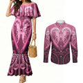 Aotearoa Breast Cancer Couples Matching Mermaid Dress and Long Sleeve Button Shirt Maori Tribal Pattern