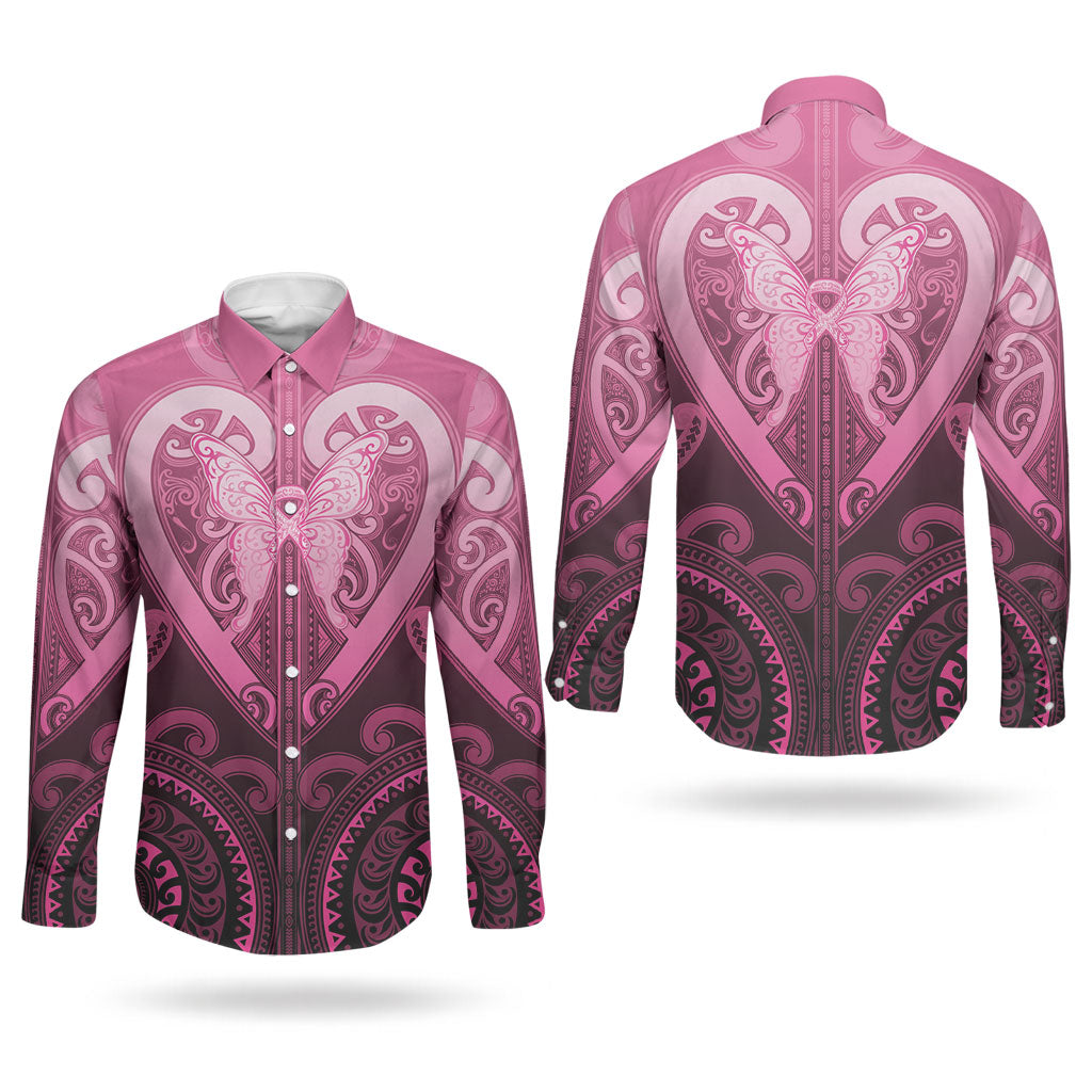 Aotearoa Breast Cancer Couples Matching Mermaid Dress and Long Sleeve Button Shirt Maori Tribal Pattern