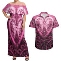 Aotearoa Breast Cancer Couples Matching Off Shoulder Maxi Dress and Hawaiian Shirt Maori Tribal Pattern