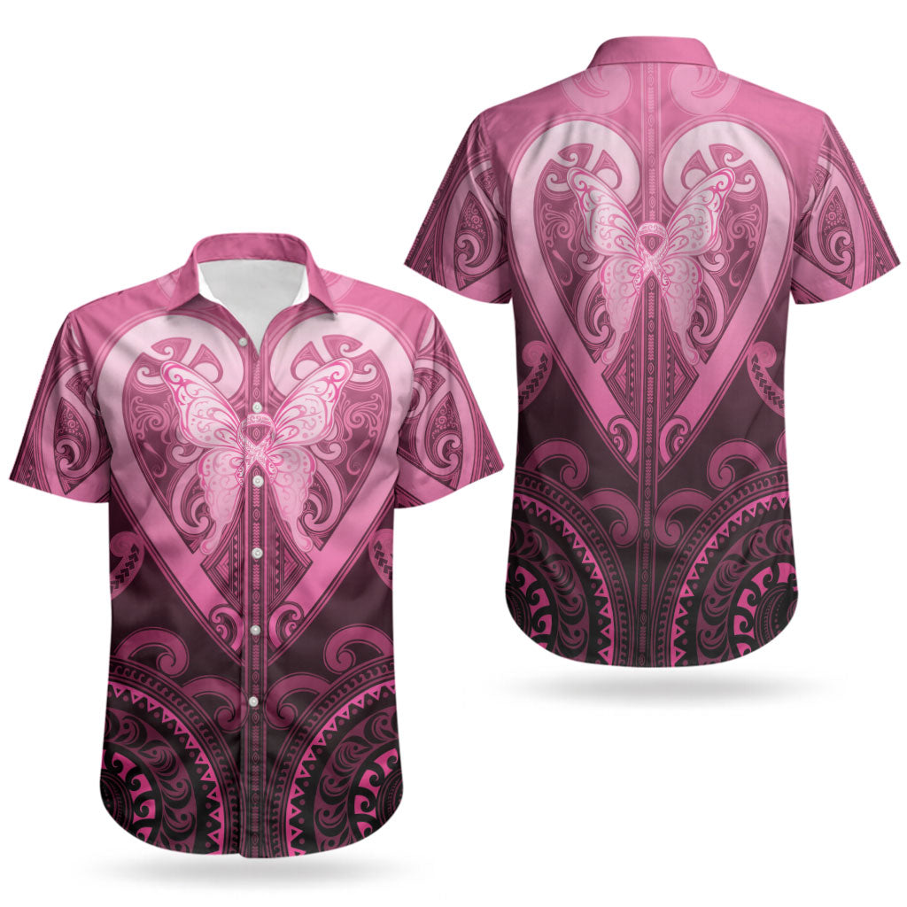 Aotearoa Breast Cancer Couples Matching Off Shoulder Maxi Dress and Hawaiian Shirt Maori Tribal Pattern