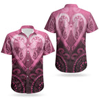 Aotearoa Breast Cancer Couples Matching Off Shoulder Maxi Dress and Hawaiian Shirt Maori Tribal Pattern