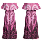 Aotearoa Breast Cancer Couples Matching Off Shoulder Maxi Dress and Hawaiian Shirt Maori Tribal Pattern