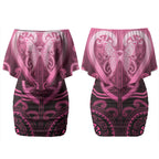 Aotearoa Breast Cancer Couples Matching Off Shoulder Short Dress and Hawaiian Shirt Maori Tribal Pattern