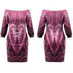 Aotearoa Breast Cancer Couples Matching Off The Shoulder Long Sleeve Dress and Long Sleeve Button Shirt Maori Tribal Pattern