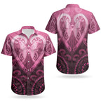 Aotearoa Breast Cancer Couples Matching Puletasi and Hawaiian Shirt Maori Tribal Pattern