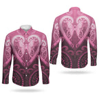 Aotearoa Breast Cancer Couples Matching Puletasi and Long Sleeve Button Shirt Maori Tribal Pattern