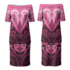 Aotearoa Breast Cancer Couples Matching Puletasi and Long Sleeve Button Shirt Maori Tribal Pattern
