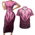 Aotearoa Breast Cancer Couples Matching Short Sleeve Bodycon Dress and Hawaiian Shirt Maori Tribal Pattern