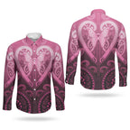 Aotearoa Breast Cancer Couples Matching Short Sleeve Bodycon Dress and Long Sleeve Button Shirt Maori Tribal Pattern