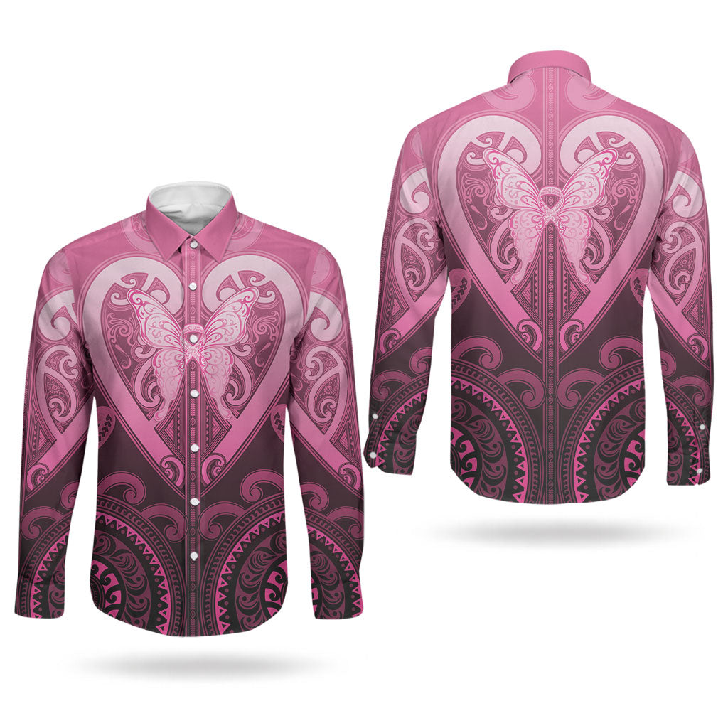 Aotearoa Breast Cancer Couples Matching Short Sleeve Bodycon Dress and Long Sleeve Button Shirt Maori Tribal Pattern
