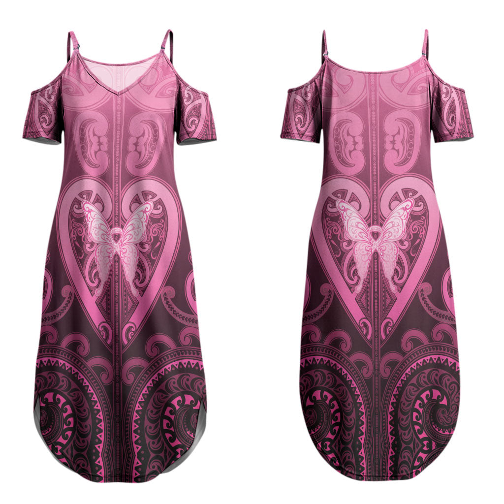 Aotearoa Breast Cancer Couples Matching Summer Maxi Dress and Hawaiian Shirt Maori Tribal Pattern