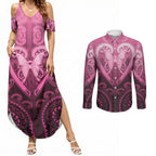 Aotearoa Breast Cancer Couples Matching Summer Maxi Dress and Long Sleeve Button Shirt Maori Tribal Pattern