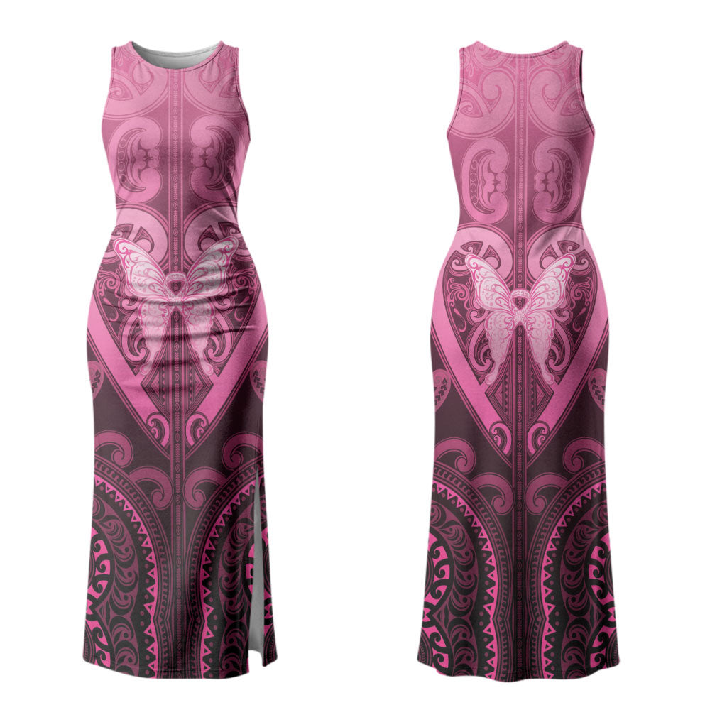 Aotearoa Breast Cancer Couples Matching Tank Maxi Dress and Long Sleeve Button Shirt Maori Tribal Pattern
