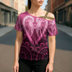 Aotearoa Breast Cancer Cross Shoulder Shirt Maori Tribal Pattern