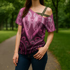 Aotearoa Breast Cancer Cross Shoulder Shirt Maori Tribal Pattern