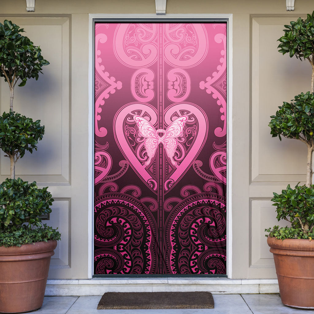 Aotearoa Breast Cancer Door Cover Maori Tribal Pattern