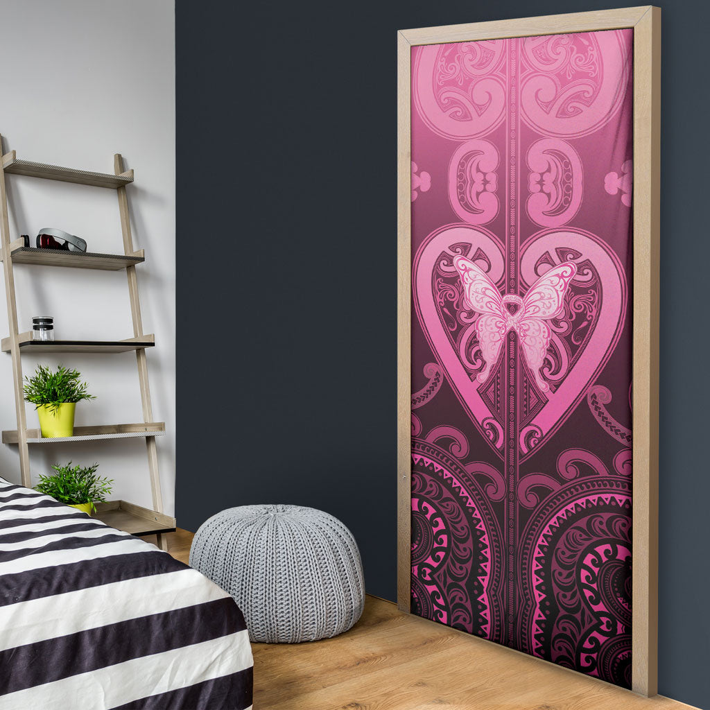 Aotearoa Breast Cancer Door Cover Maori Tribal Pattern