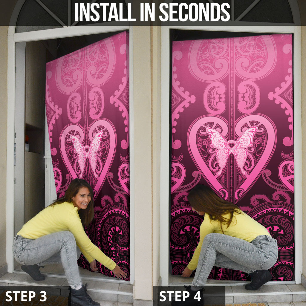 Aotearoa Breast Cancer Door Cover Maori Tribal Pattern