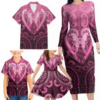 Aotearoa Breast Cancer Family Matching Long Sleeve Bodycon Dress and Hawaiian Shirt Maori Tribal Pattern