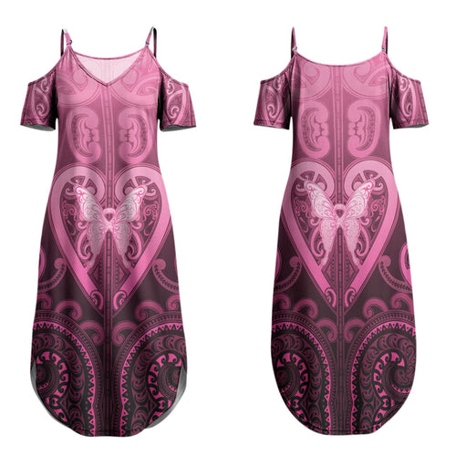 Aotearoa Breast Cancer Family Matching Summer Maxi Dress and Hawaiian Shirt Maori Tribal Pattern