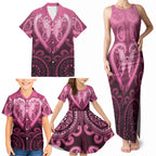 Aotearoa Breast Cancer Family Matching Tank Maxi Dress and Hawaiian Shirt Maori Tribal Pattern