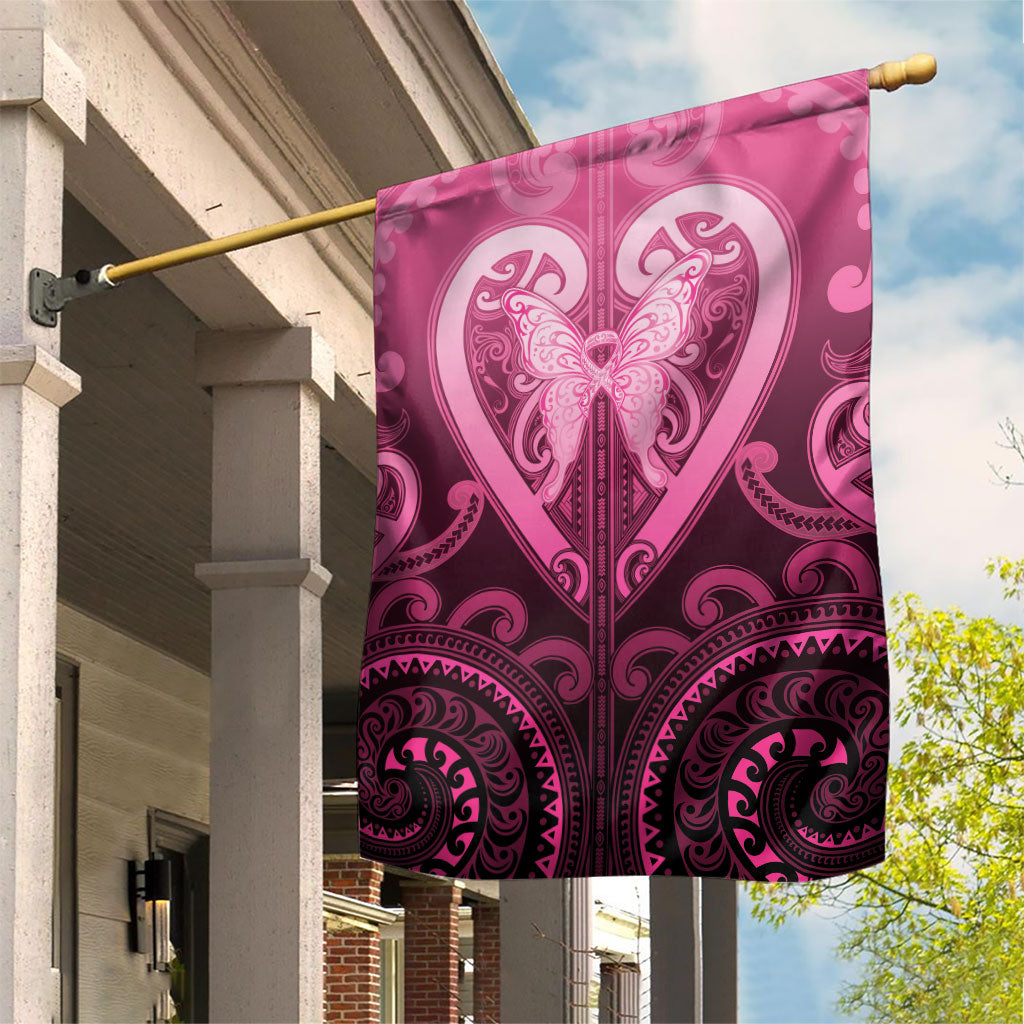 Aotearoa Breast Cancer Garden Flag Maori Tribal Pattern