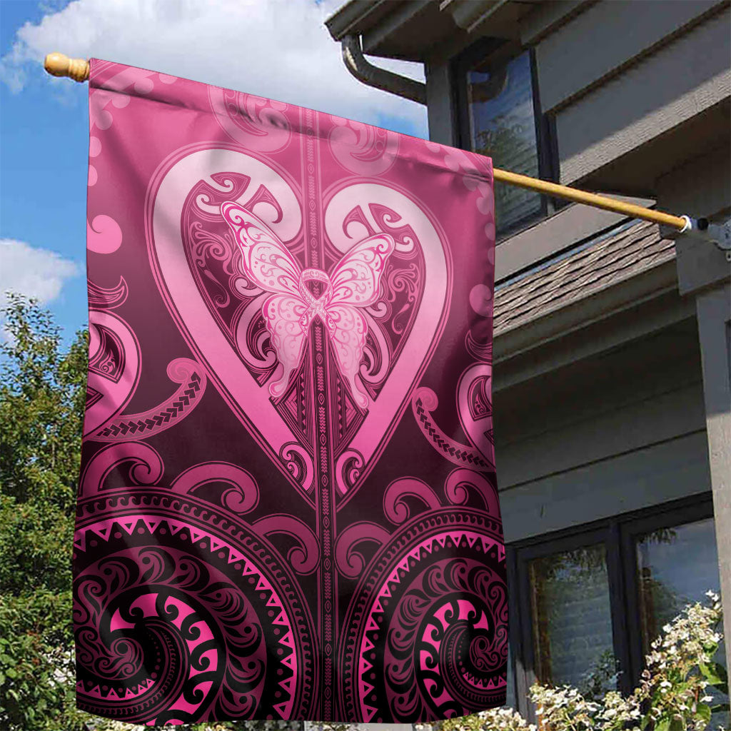 Aotearoa Breast Cancer Garden Flag Maori Tribal Pattern