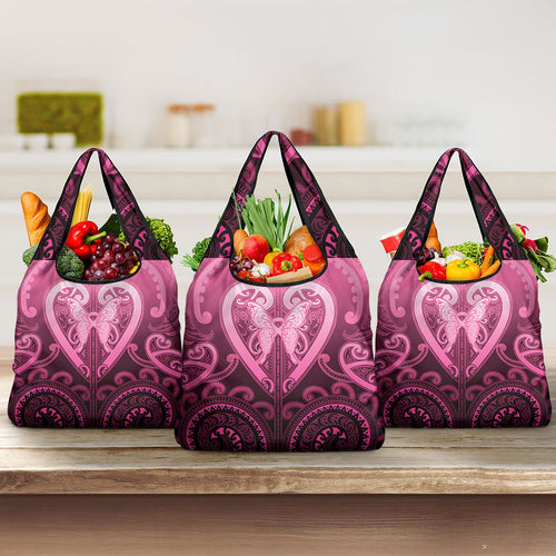 Aotearoa Breast Cancer Grocery Bag Maori Tribal Pattern