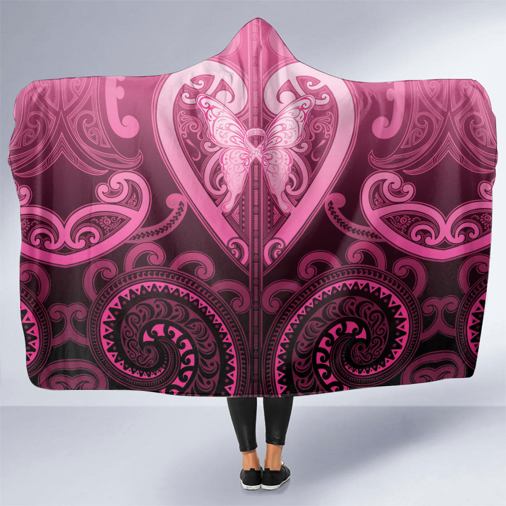 Aotearoa Breast Cancer Hooded Blanket Maori Tribal Pattern