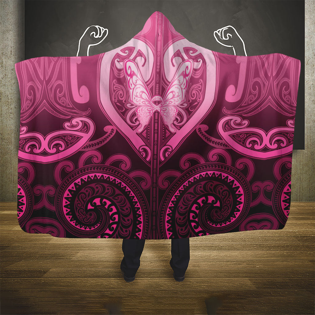 Aotearoa Breast Cancer Hooded Blanket Maori Tribal Pattern