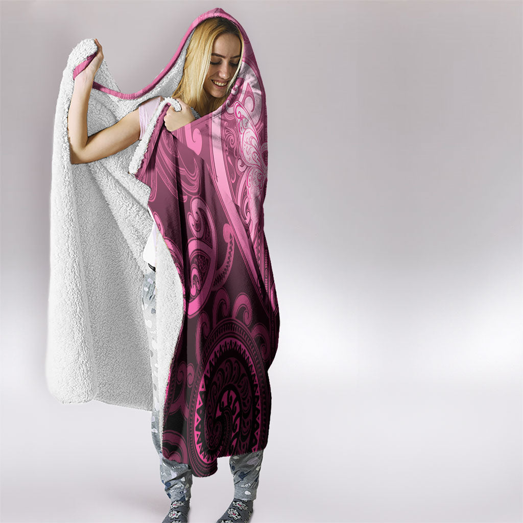 Aotearoa Breast Cancer Hooded Blanket Maori Tribal Pattern