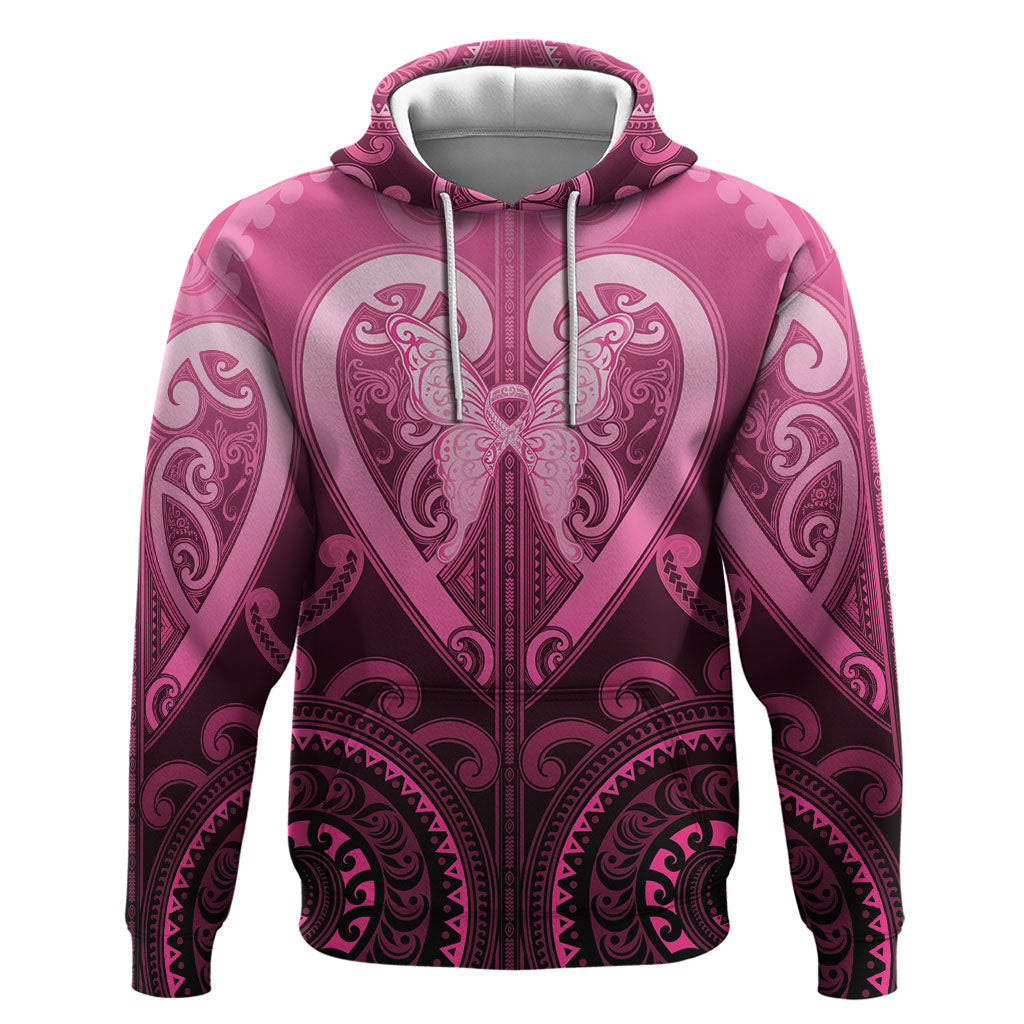 Aotearoa Breast Cancer Hoodie Maori Tribal Pattern