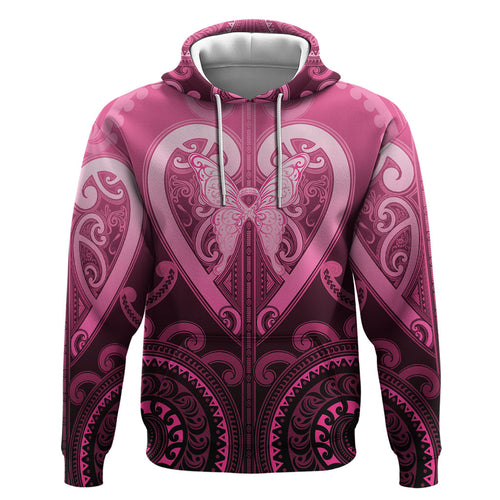 Aotearoa Breast Cancer Hoodie Maori Tribal Pattern