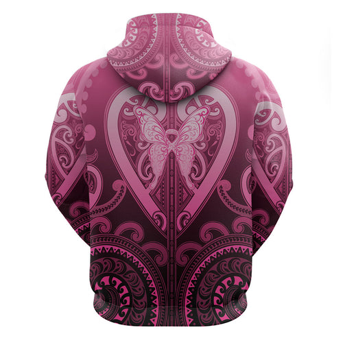 Aotearoa Breast Cancer Hoodie Maori Tribal Pattern