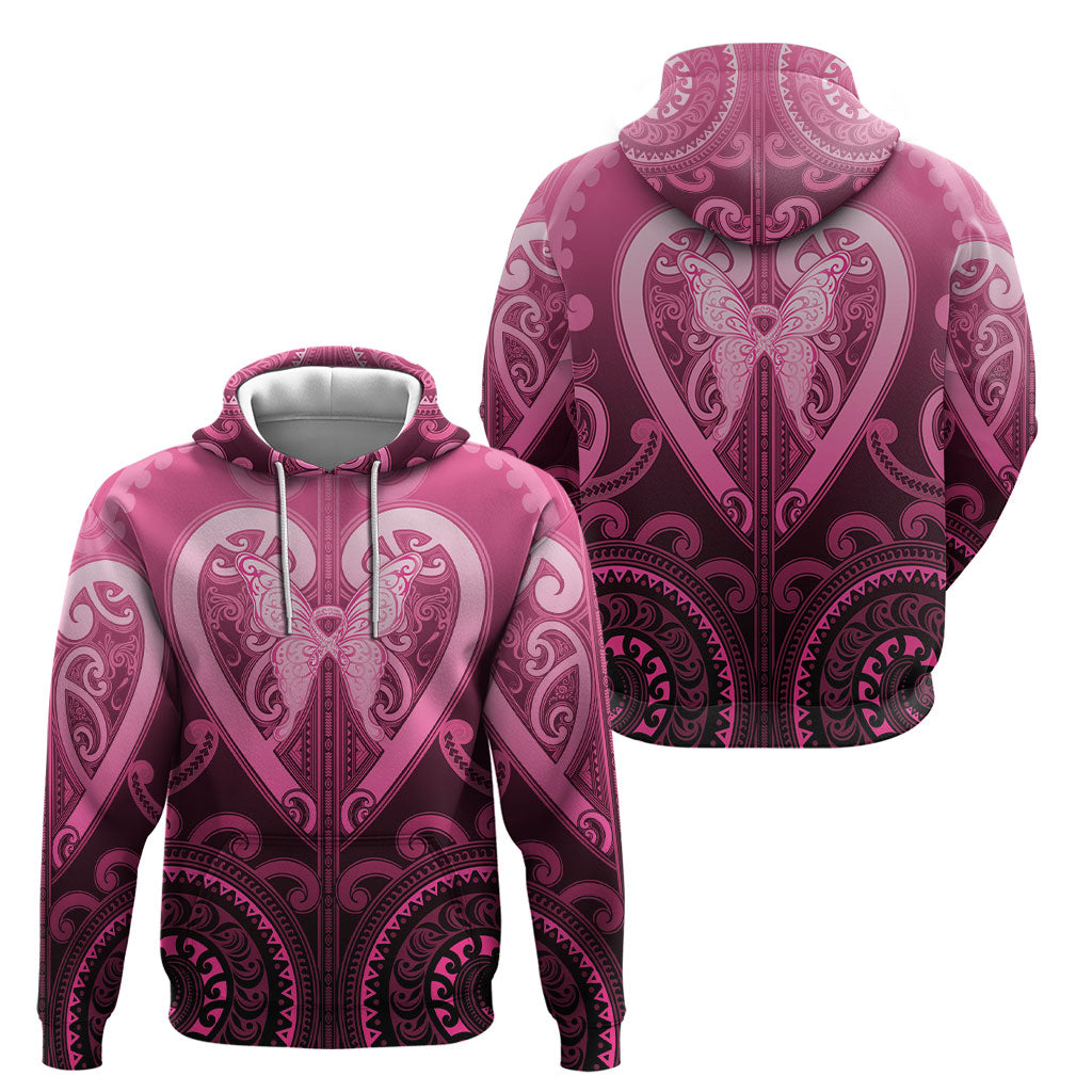 Aotearoa Breast Cancer Hoodie Maori Tribal Pattern