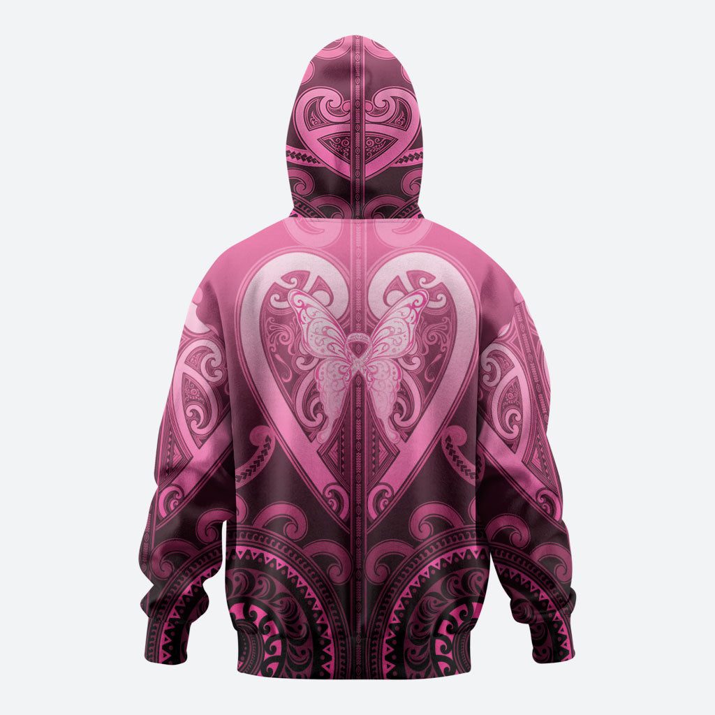 Aotearoa Breast Cancer Hoodie Maori Tribal Pattern