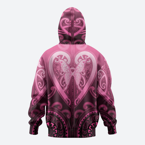 Aotearoa Breast Cancer Hoodie Maori Tribal Pattern
