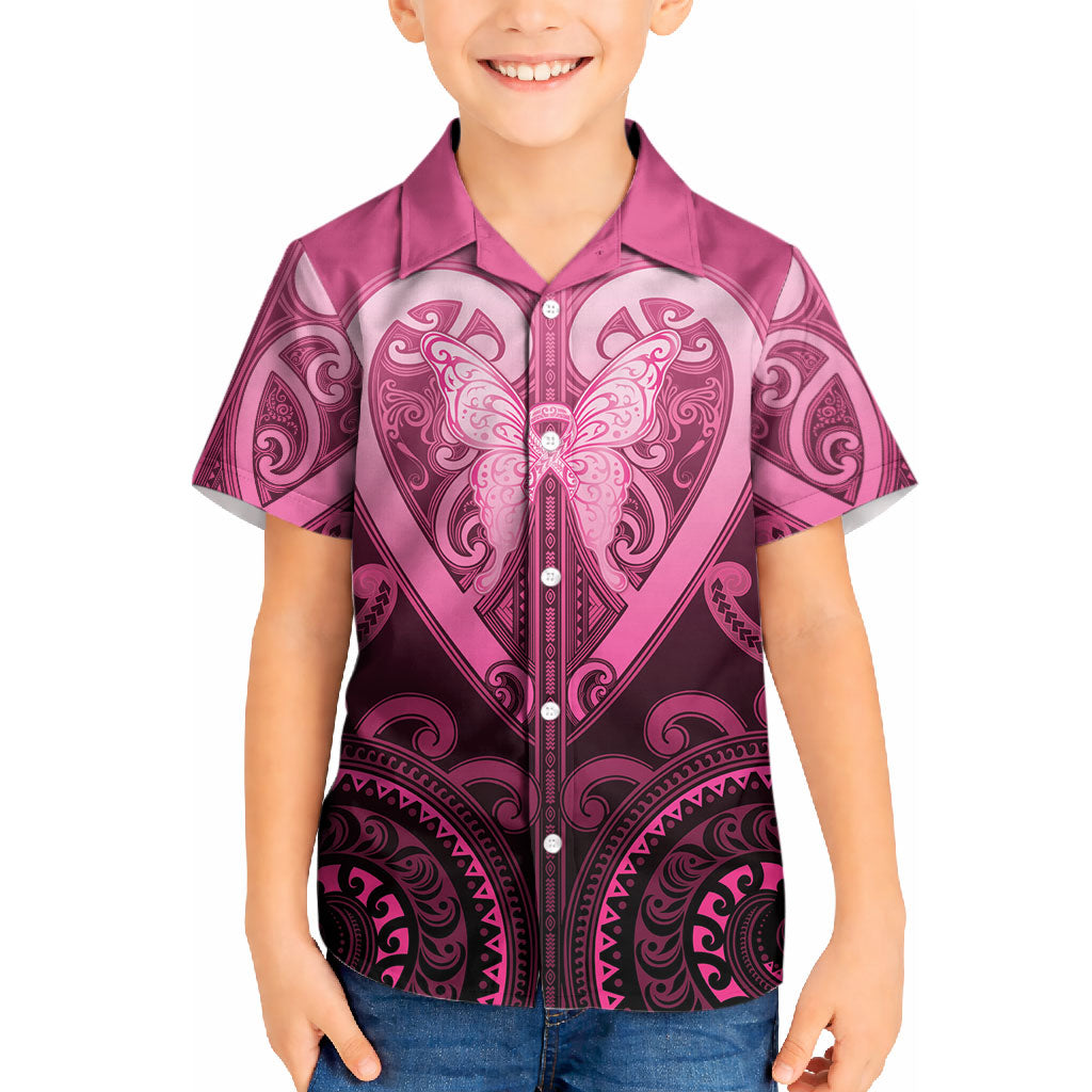 Aotearoa Breast Cancer Kid Hawaiian Shirt Maori Tribal Pattern