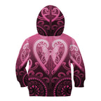 Aotearoa Breast Cancer Kid Hoodie Maori Tribal Pattern