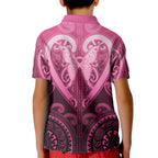 Aotearoa Breast Cancer Kid Polo Shirt Maori Tribal Pattern