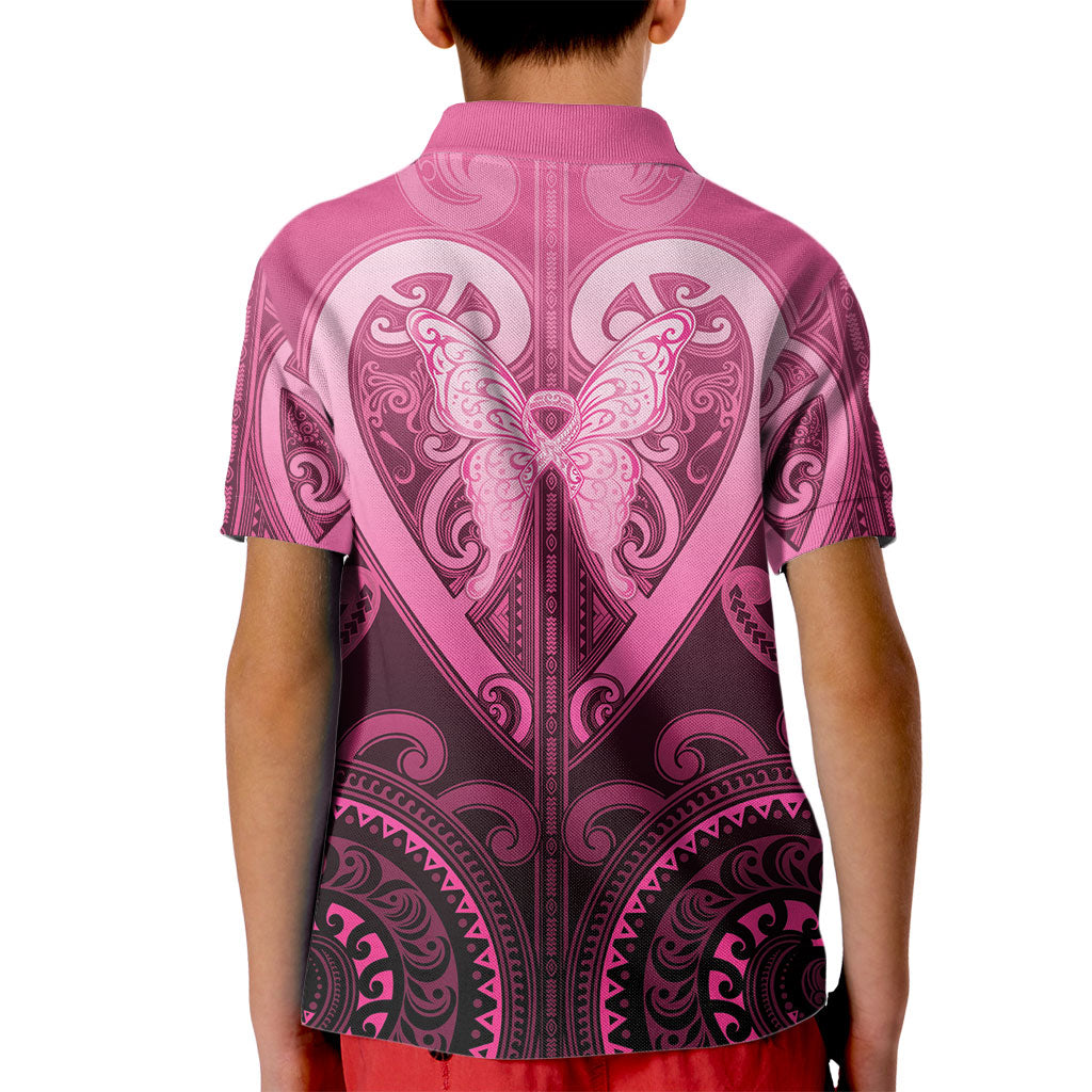 Aotearoa Breast Cancer Kid Polo Shirt Maori Tribal Pattern