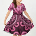 Aotearoa Breast Cancer Kid Short Sleeve Dress Maori Tribal Pattern