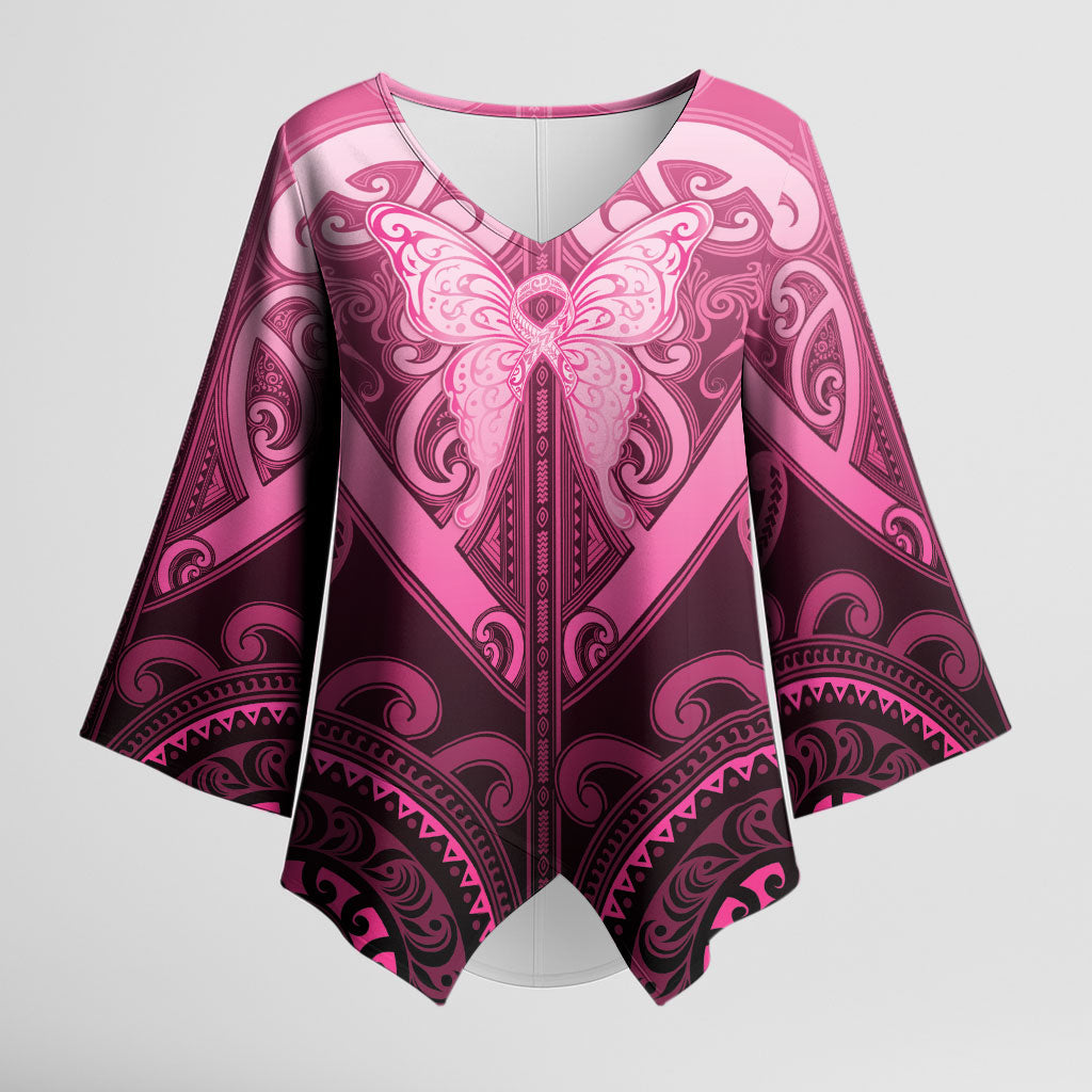 Aotearoa Breast Cancer Kimono Sleeve Blouse Maori Tribal Pattern