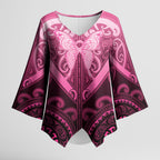 Aotearoa Breast Cancer Kimono Sleeve Blouse Maori Tribal Pattern