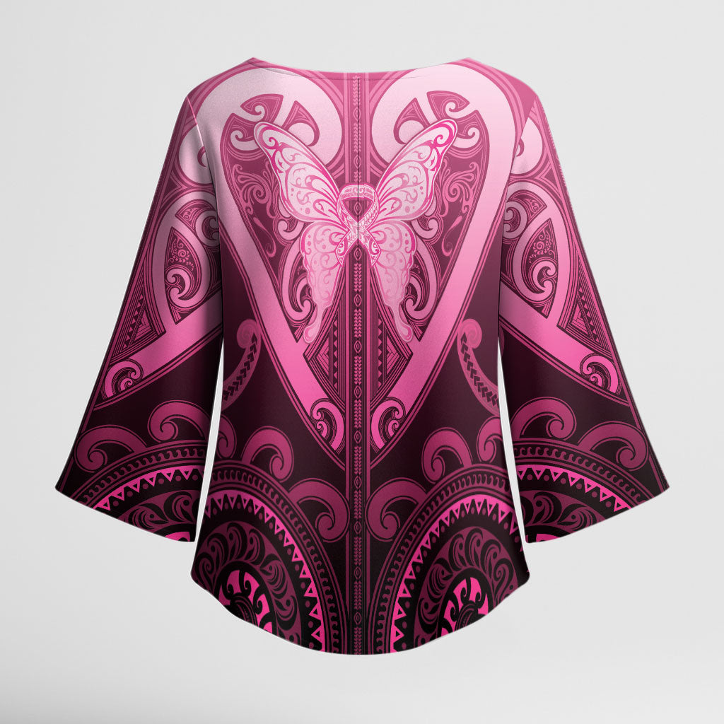 Aotearoa Breast Cancer Kimono Sleeve Blouse Maori Tribal Pattern