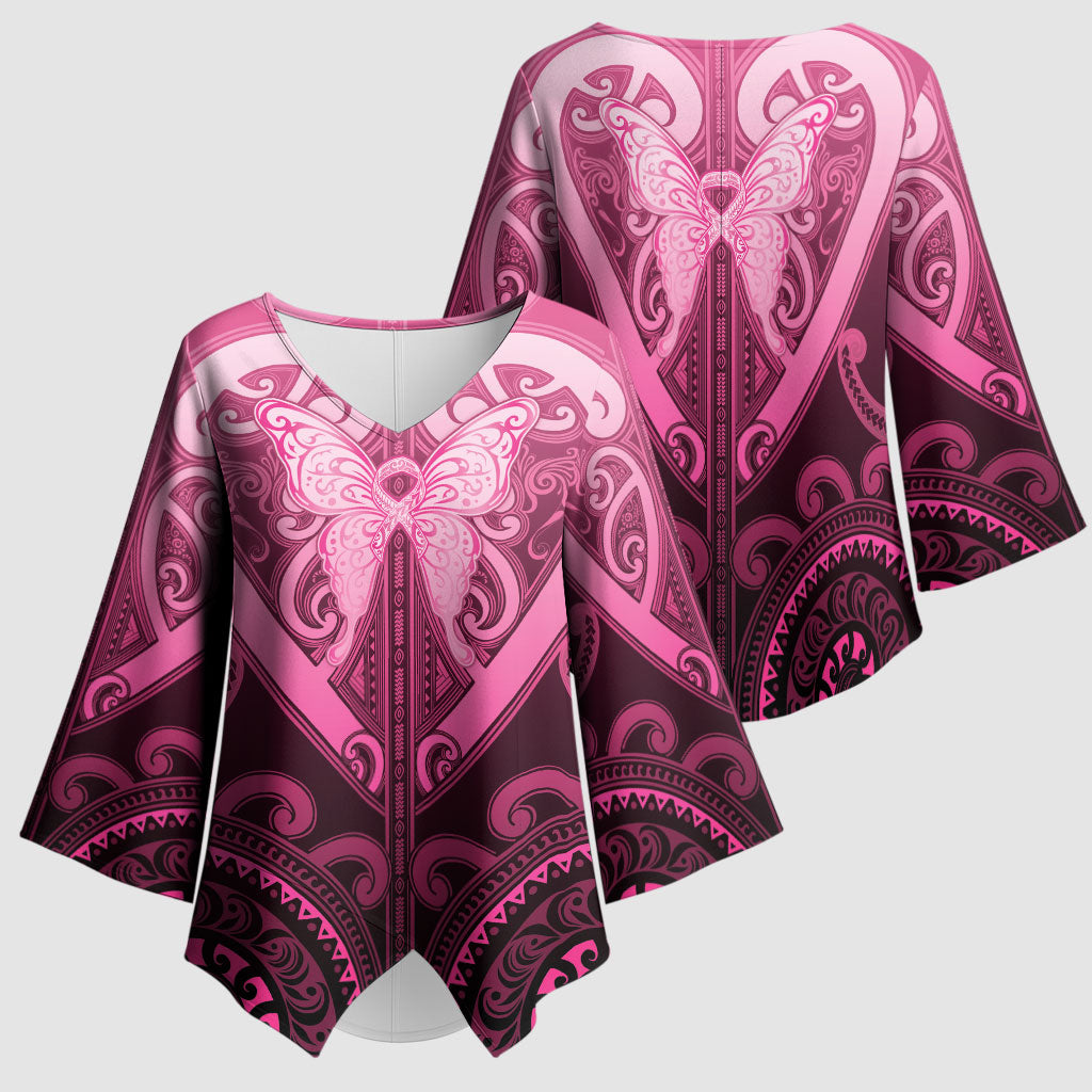 Aotearoa Breast Cancer Kimono Sleeve Blouse Maori Tribal Pattern