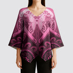 Aotearoa Breast Cancer Kimono Sleeve Blouse Maori Tribal Pattern