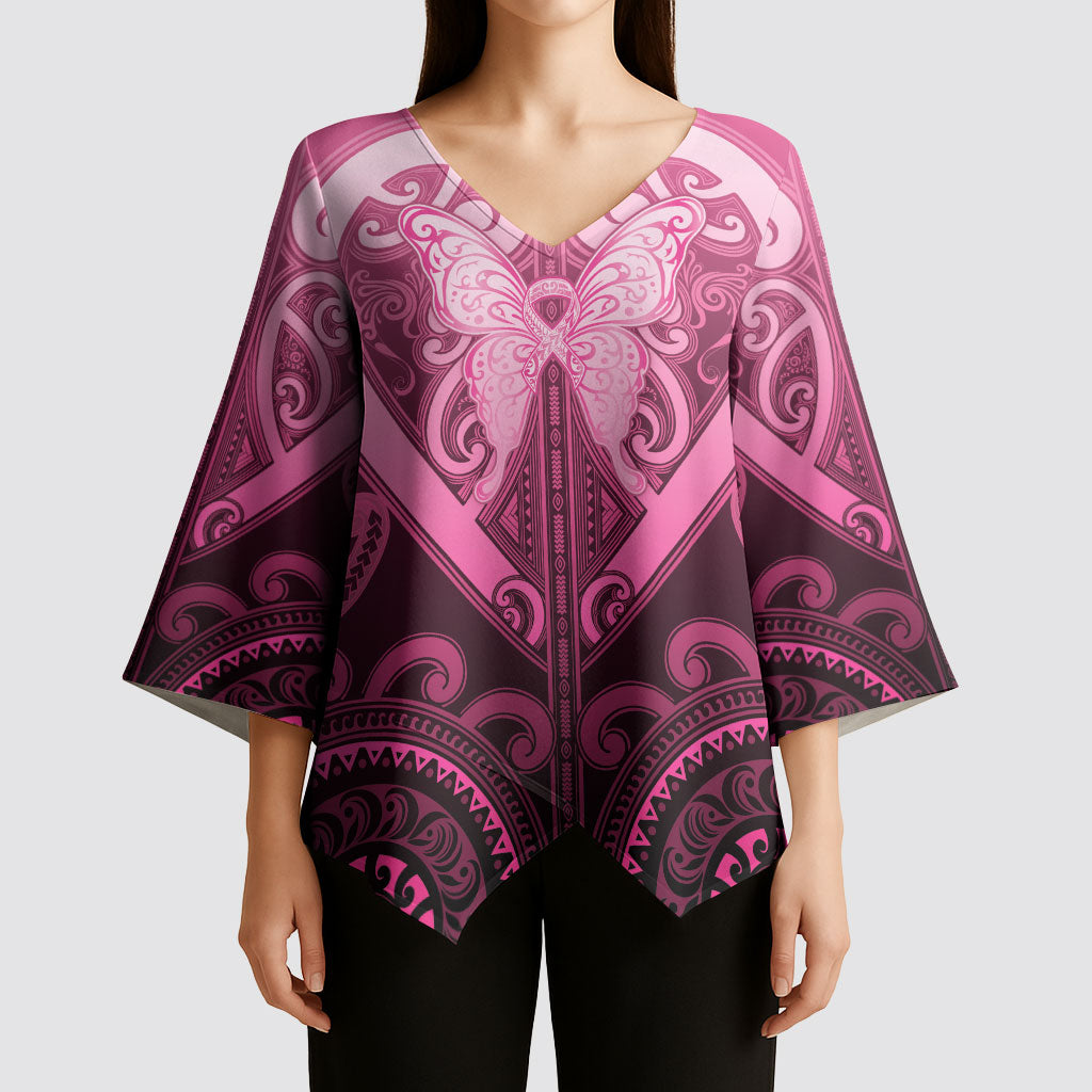 Aotearoa Breast Cancer Kimono Sleeve Blouse Maori Tribal Pattern