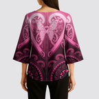Aotearoa Breast Cancer Kimono Sleeve Blouse Maori Tribal Pattern