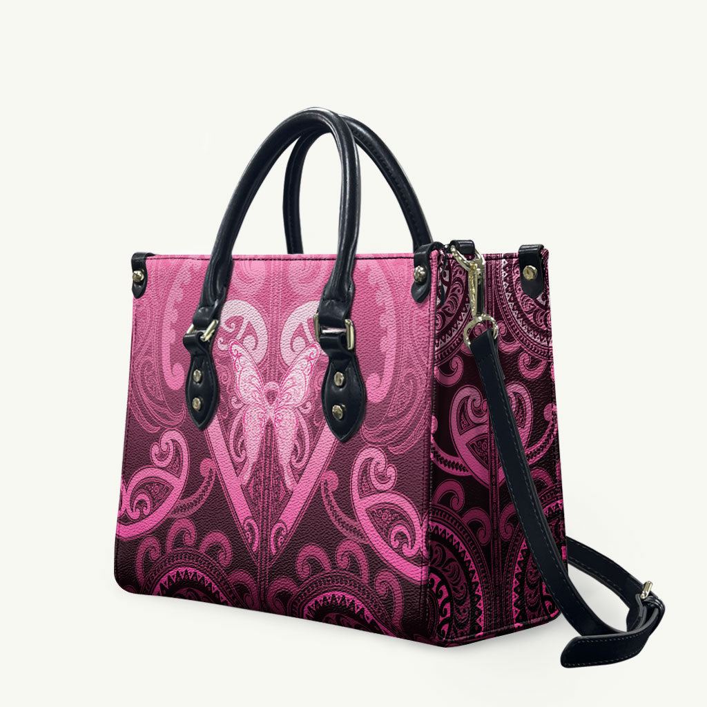 Aotearoa Breast Cancer Leather Bag Maori Tribal Pattern